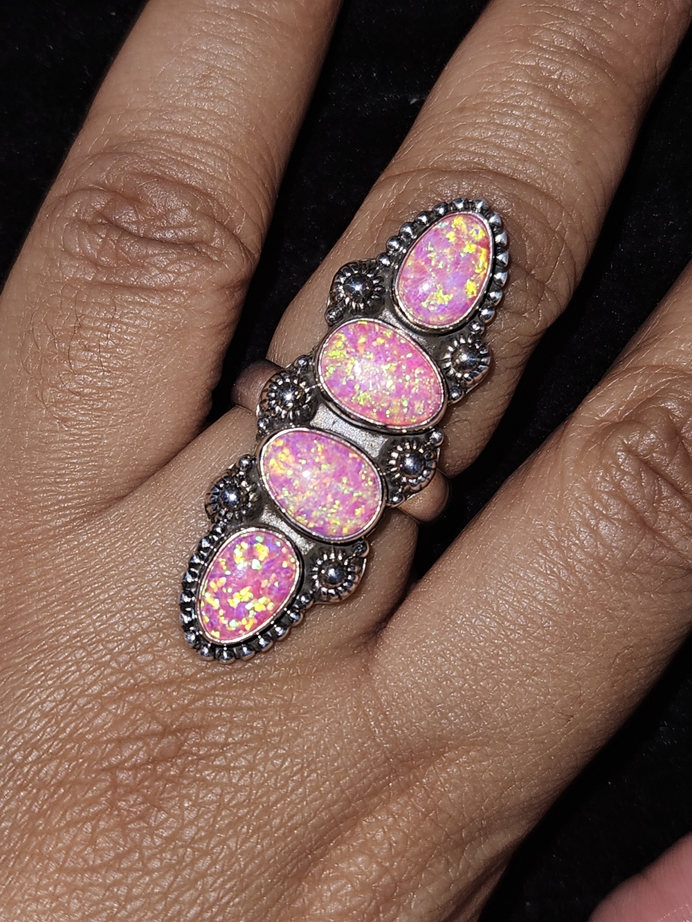 925S Lab Crushed Pink Opal Multi Statement Ring - Women Jewelry